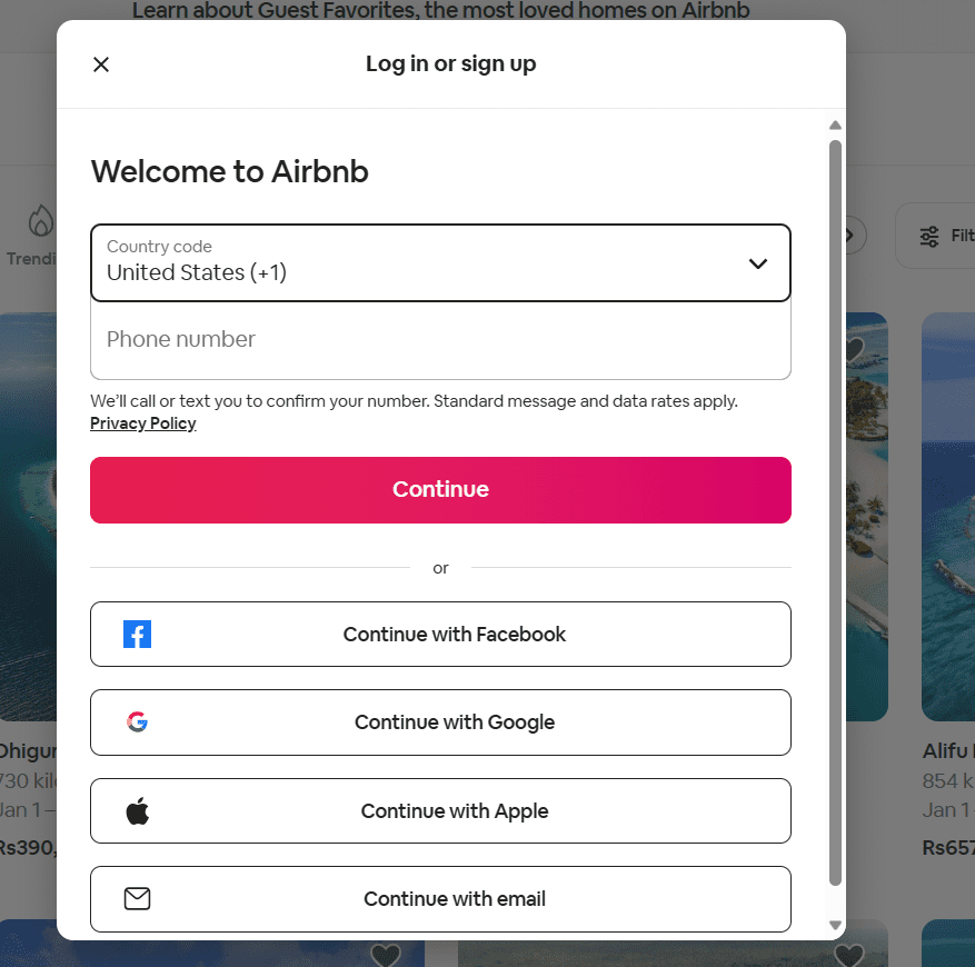 airbnb login