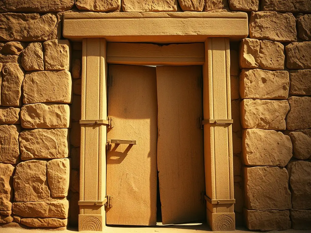 The earliest doors were simple barriers made from wood, stone, or animal hides. In ancient Egypt, doors were often stone slabs pivoting on hinges inserted into the floor and lintel. These early designs were functional but rudimentary, primarily serving to protect interiors from weather and wildlife.