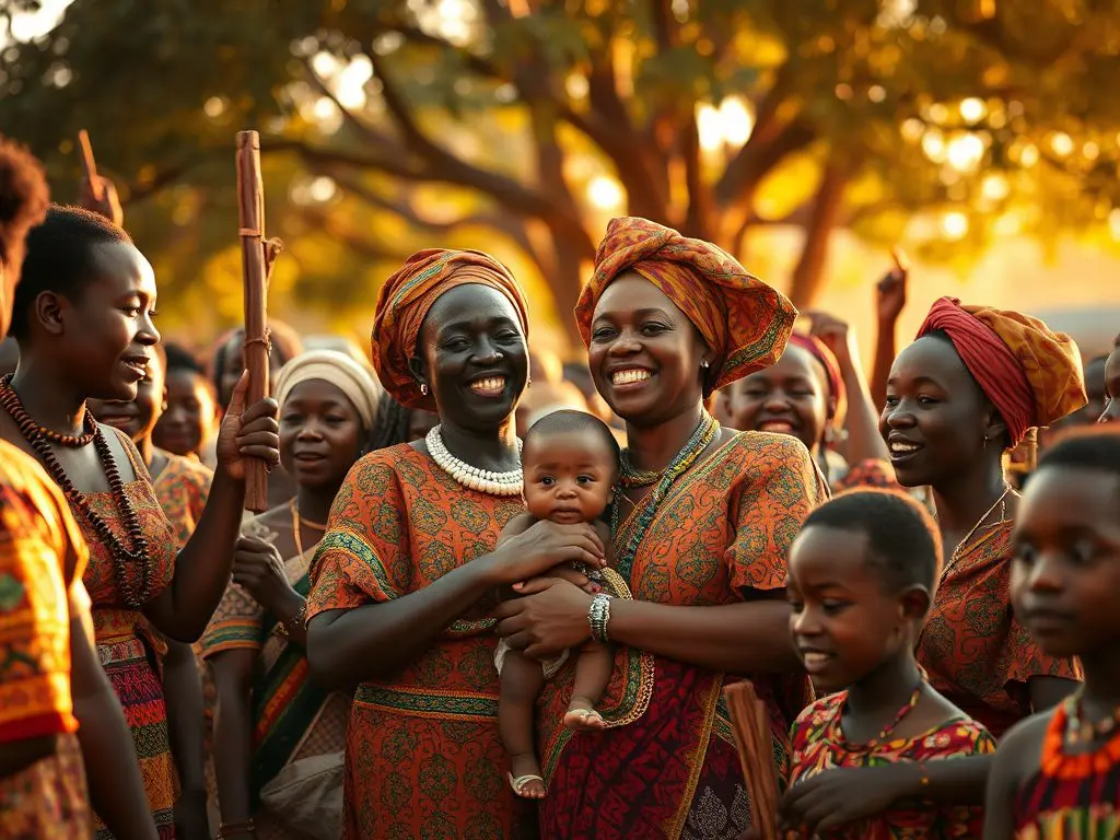 In Africa, the concept of "Ubuntu" shows how communal celebrations, like a child's birth, unite entire communities.