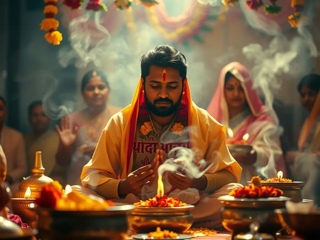 In India, vibrant customs include the "Puja." It is a religious ceremony involving prayers, incense, and offerings to deities. This practice is believed to give blessings.