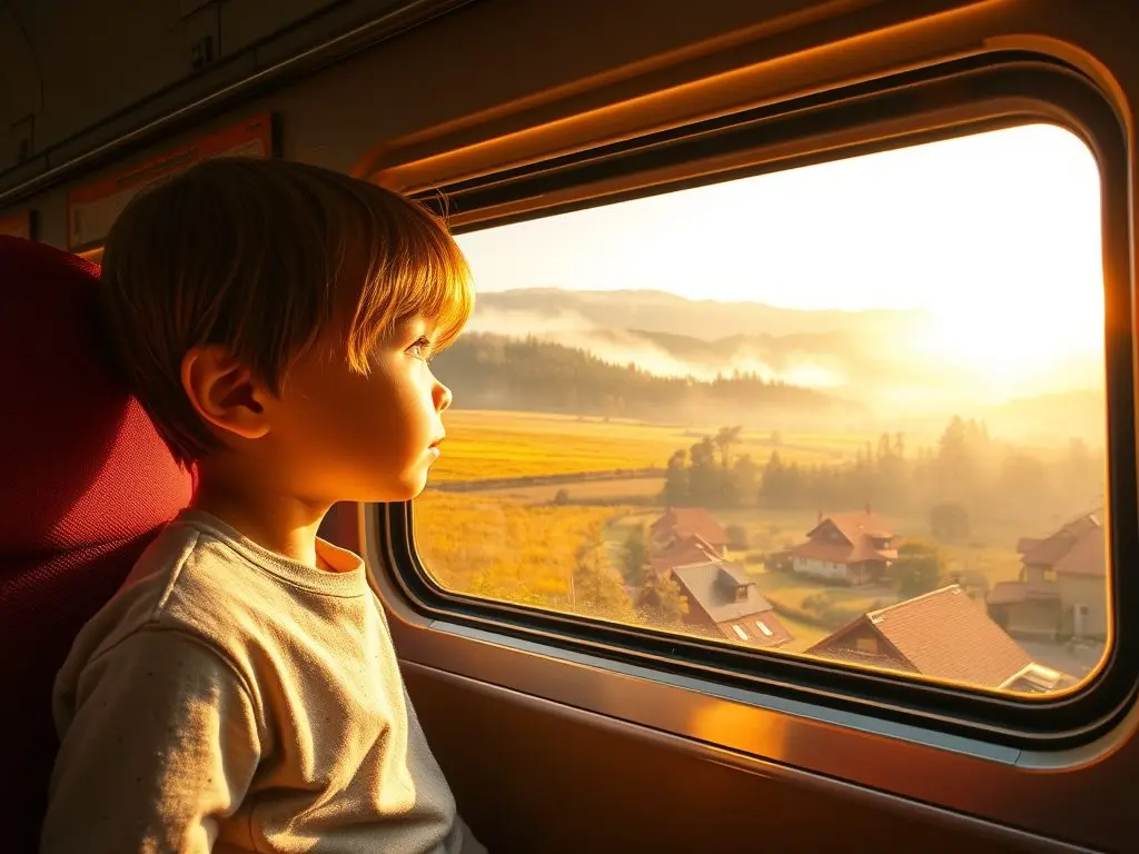 Click-clack, click-clack – the rhythm of rails spanning countries. Outside, landscapes painted themselves across my window: golden fields, misty forests, red-roofed villages. A child in the next seat pressed her nose against the glass, her wonder matching mine. We exchanged smiles, two strangers sharing the same story.