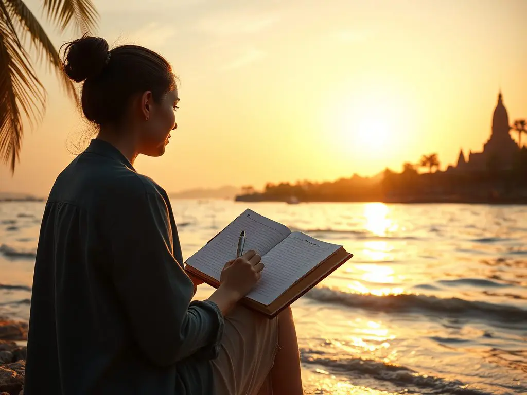 During my travels through Southeast Asia, I found solace in my journal. One evening in Thailand, I sat by the beach with my notebook, reflecting on my day spent exploring ancient temples. 