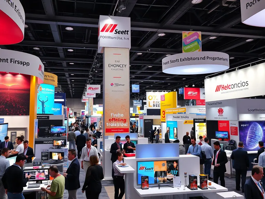 Exhibitors set up booths filled with promotional materials, product demonstrations, and branded displays to capture the attention of attendees. 