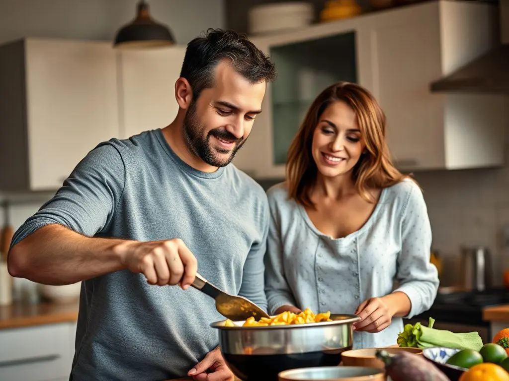 For example, a father might share cooking duties with his partner. He may also take on a more active role in parenting. 