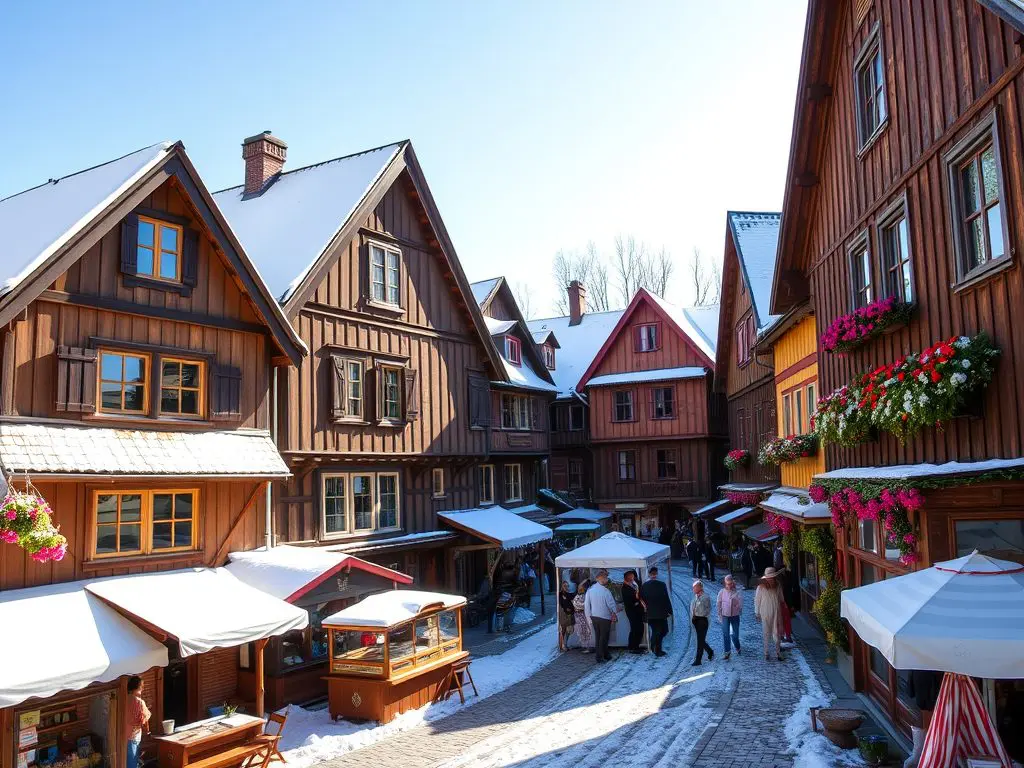 Røros boasts wooden houses from the 1700s that line its streets. This gives it a quaint charm, especially when dusted with snow in winter. The town transforms in summer, bursting with vibrant cultural festivals that celebrate local traditions.