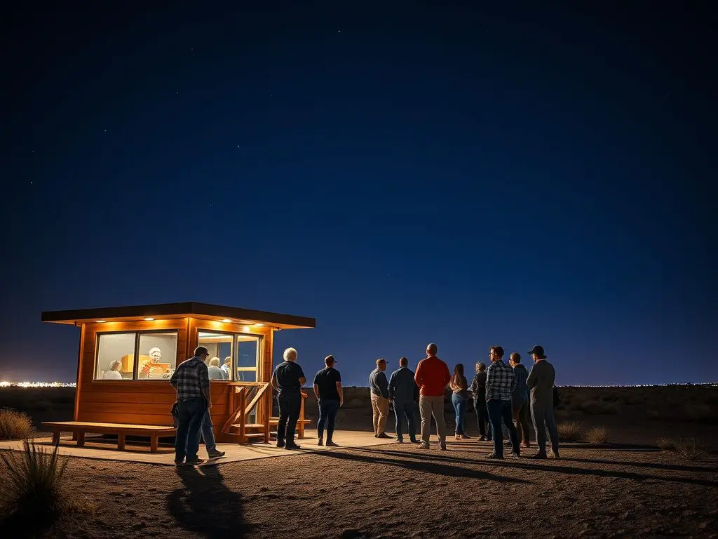 The sky turned a deep indigo as night fell. I joined a group of locals at the viewing station for the Marfa Lights. The anticipation in the air was electric. 