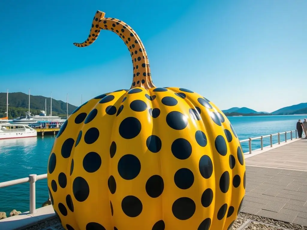 Yayoi Kusama’s Pumpkin: Positioned near the pier, this iconic yellow pumpkin is covered in black polka dots.