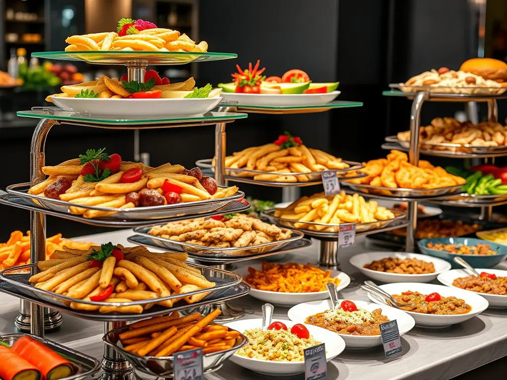 Use multi-level serving platters for an eye-catching display.