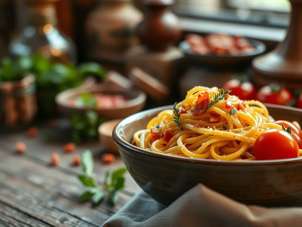 We enjoyed a bowl of traditional Italian pasta while she spoke. 
