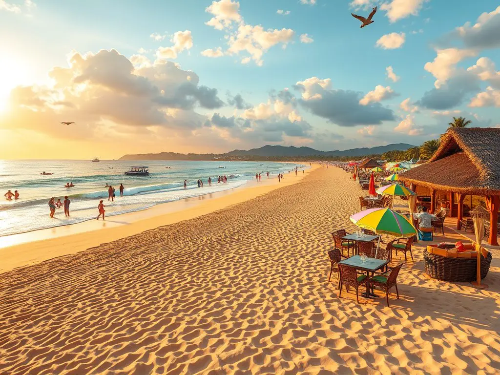 Desaru Beach Golden sandy shores Water sports activities Beachfront dining Perfect for sunrise views