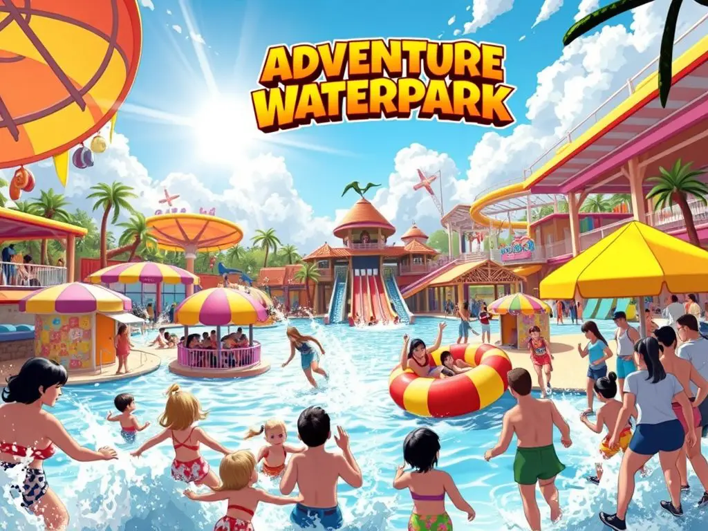 Adventure Waterpark 17 thrilling rides Wave pool Kids' play areas All-weather facility