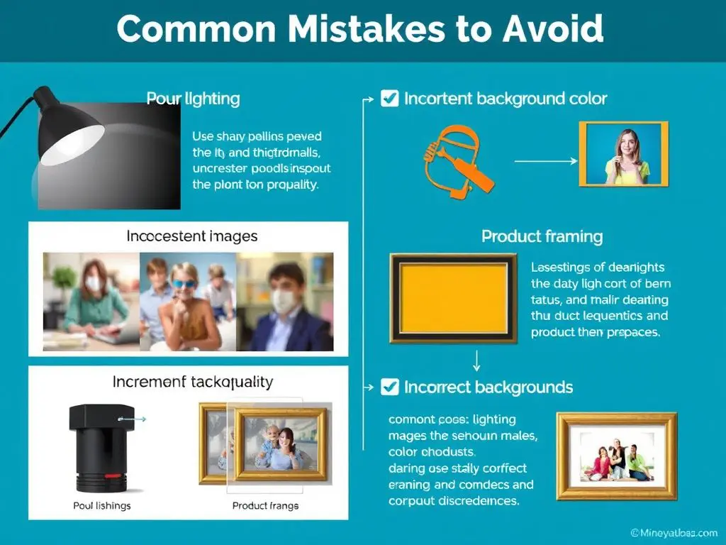 Common Mistakes to Avoid ❌ Poor lighting or shadows Blurry or pixelated images Incorrect background color Inconsistent image quality Missing key product angles Oversized/undersized products in frame