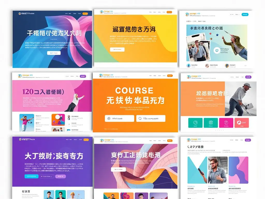 Demo of course templates showcasing colors and layouts suitable for different languages.
