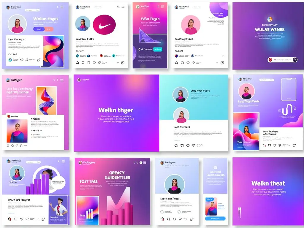 A visually appealing collage showing various social media elements like templates, brand guidelines, and profile designs