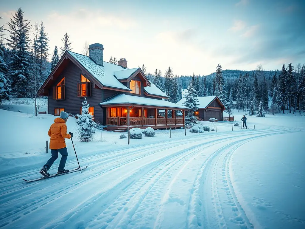 It also offers outdoor adventure. The home is positioned just one mile from premier cross-country ski trails.