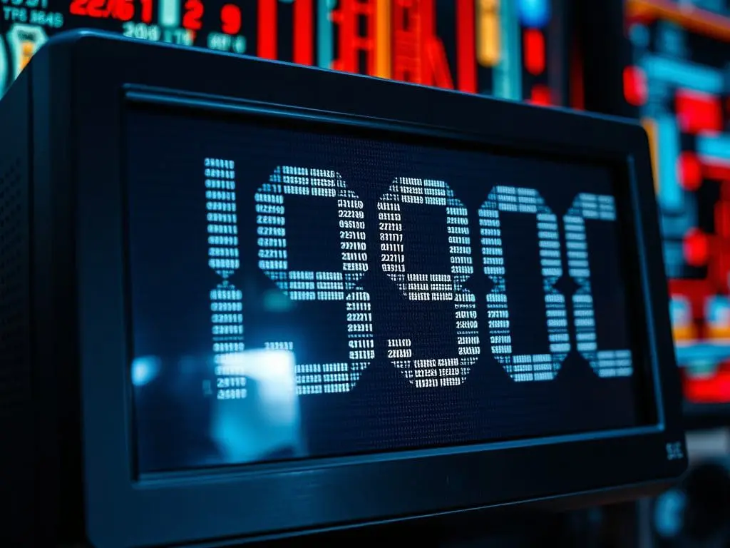 Computer showing '1999' changing to '2000' with dramatic effect