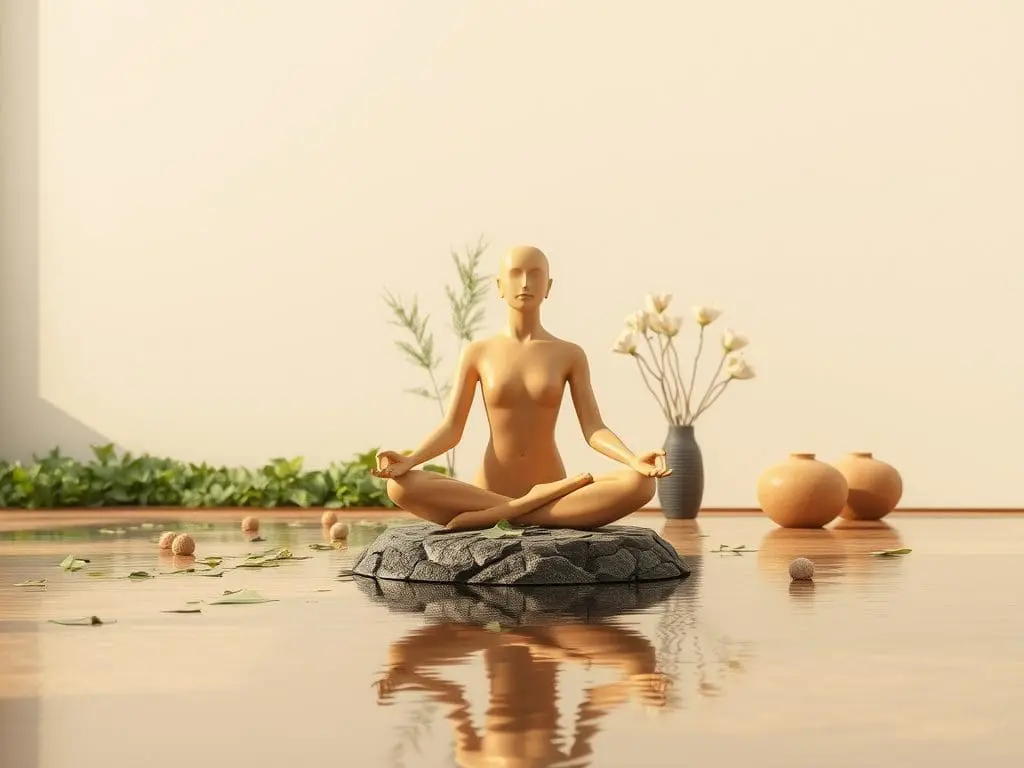 A peaceful meditation scene with nature elements