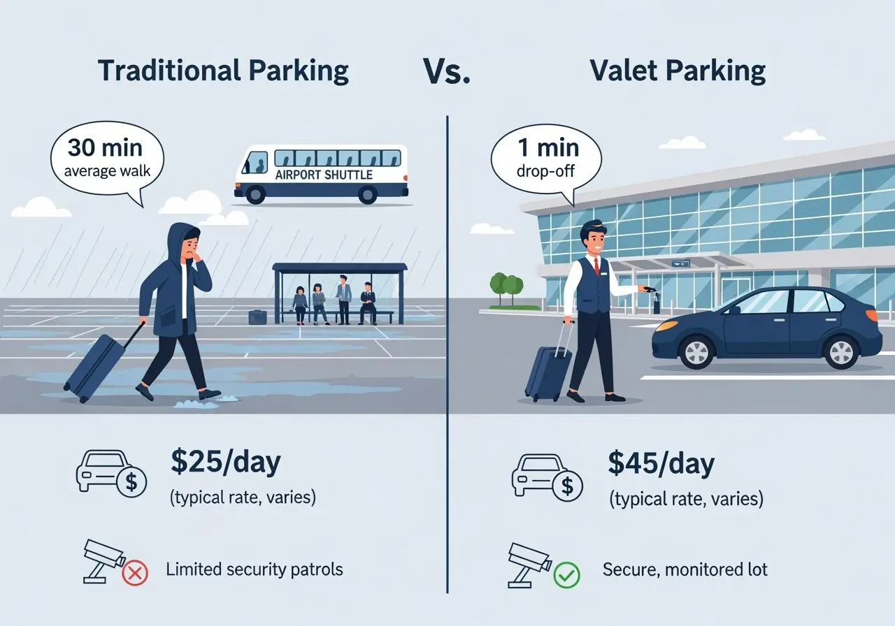 The stark difference between traditional parking chaos and valet parking efficiency