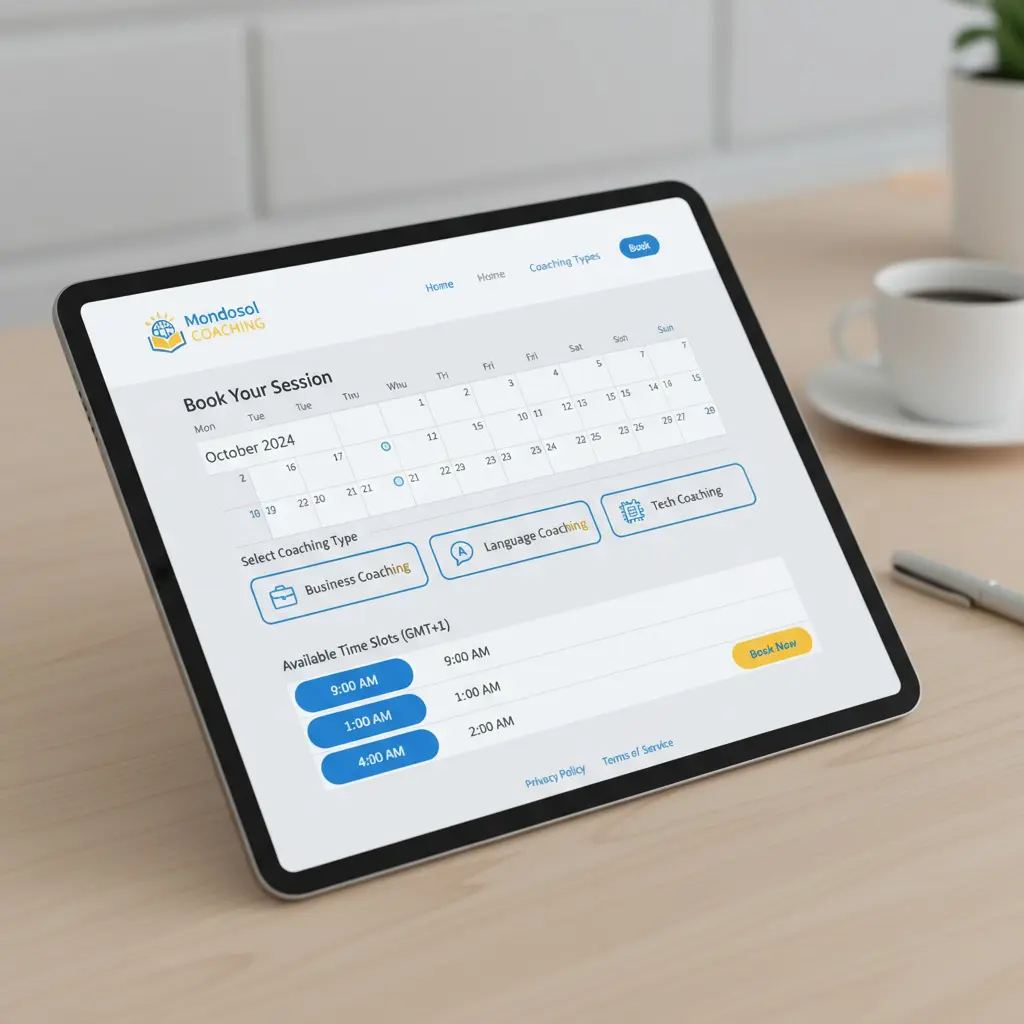 Book coaching session Mondosol calendar booking interface