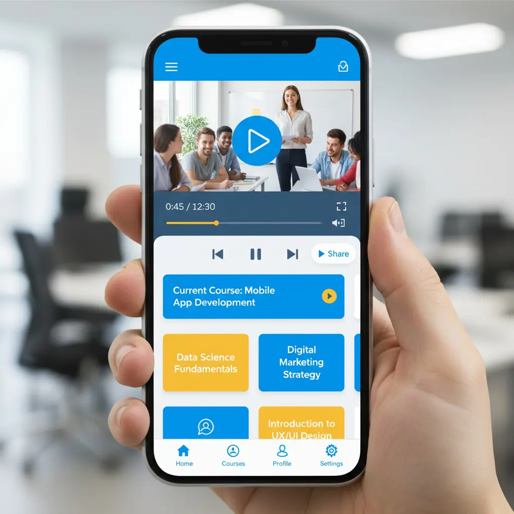 Mobile learning features including video streaming and course access
