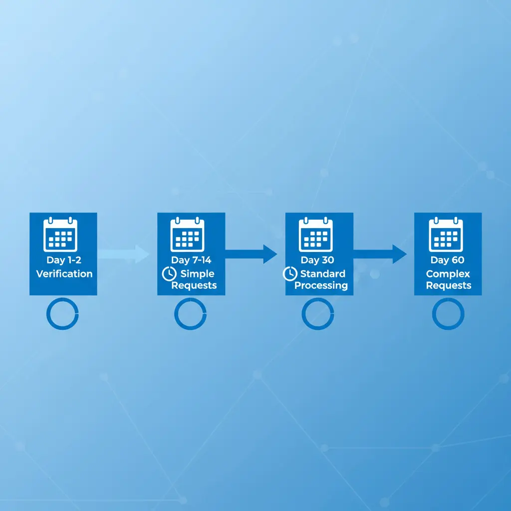 Timeline showing data request processing steps and timeframes