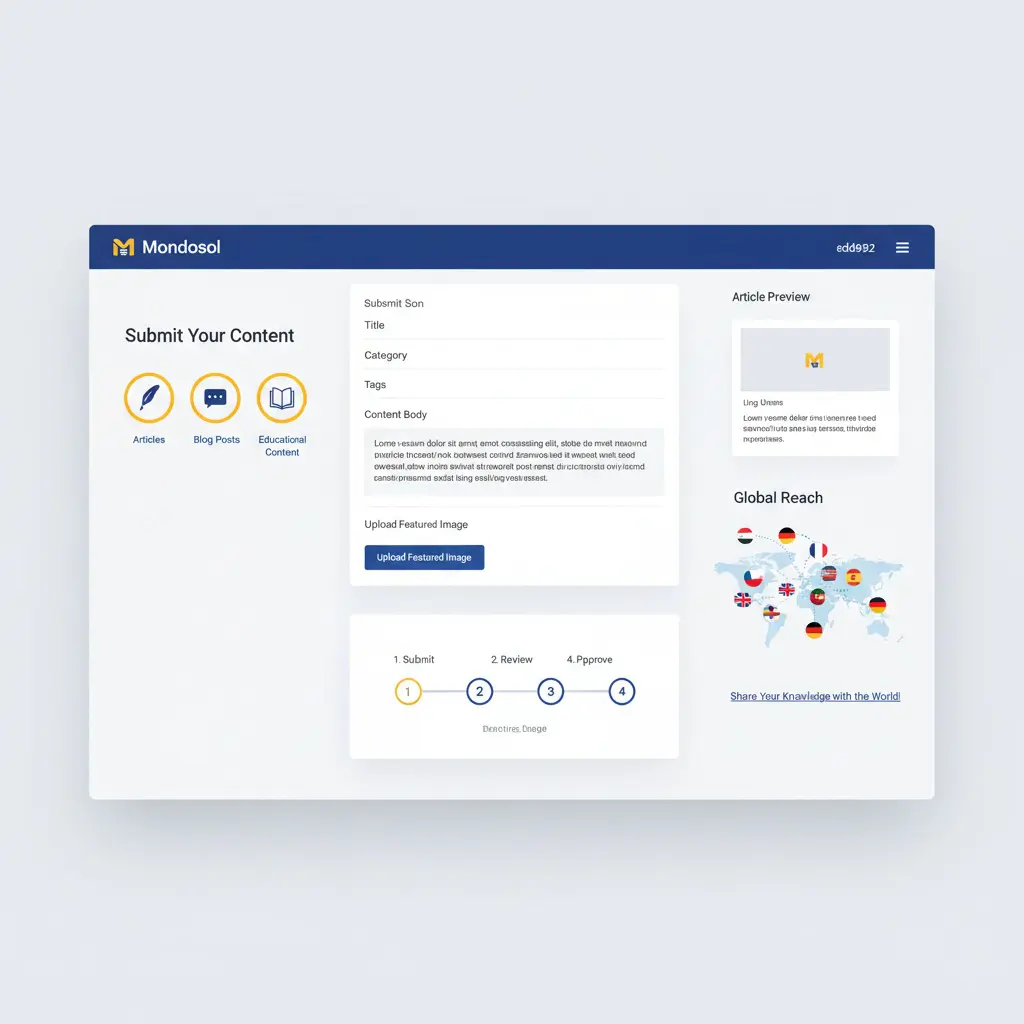 Guest posting submission process on Mondosol platform with multiple content contribution options