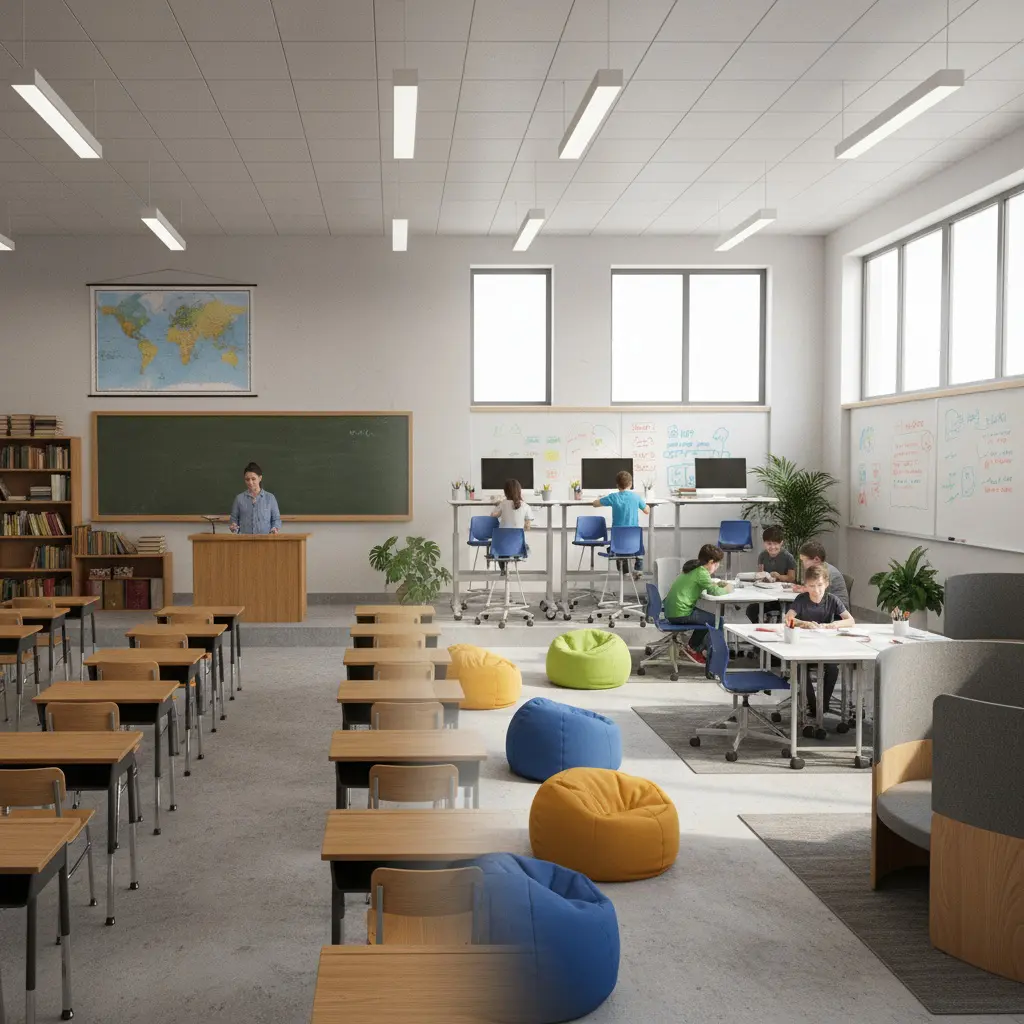 Evolution from traditional classroom setup to flexible modern learning environment