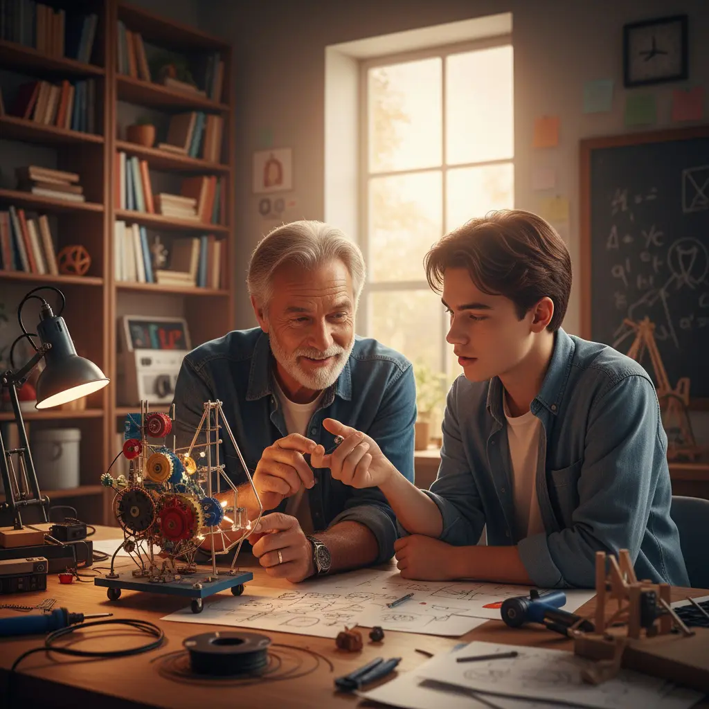 Educational mentor inspiring student to develop visionary thinking and leadership skills