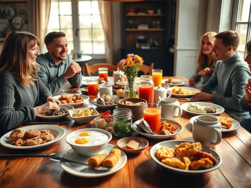 Guest having breakfast with a Norwegian host family during a homestay program