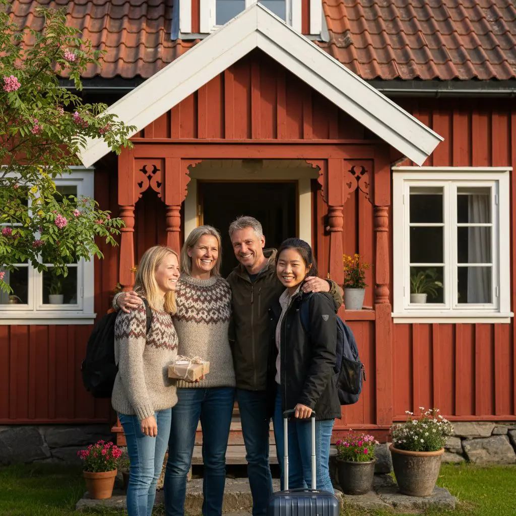 Norwegian family welcoming international student showing affordable homestay cost value