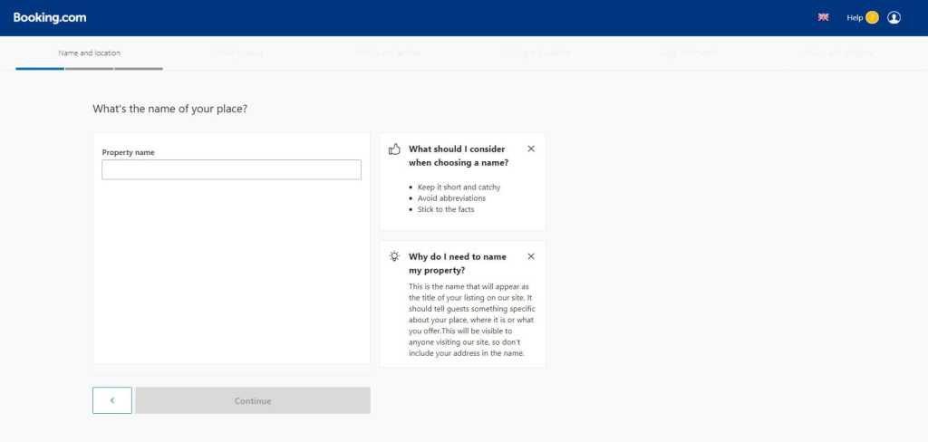 Choose the name of your place and How To List Your Property on Booking.com