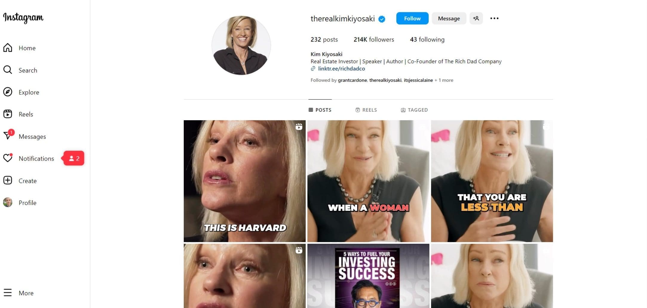 Kim Kiyosaki has an Instagram account