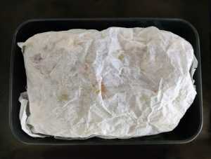 Cover with two layers of paper foil and then place into the oven for at least four hours