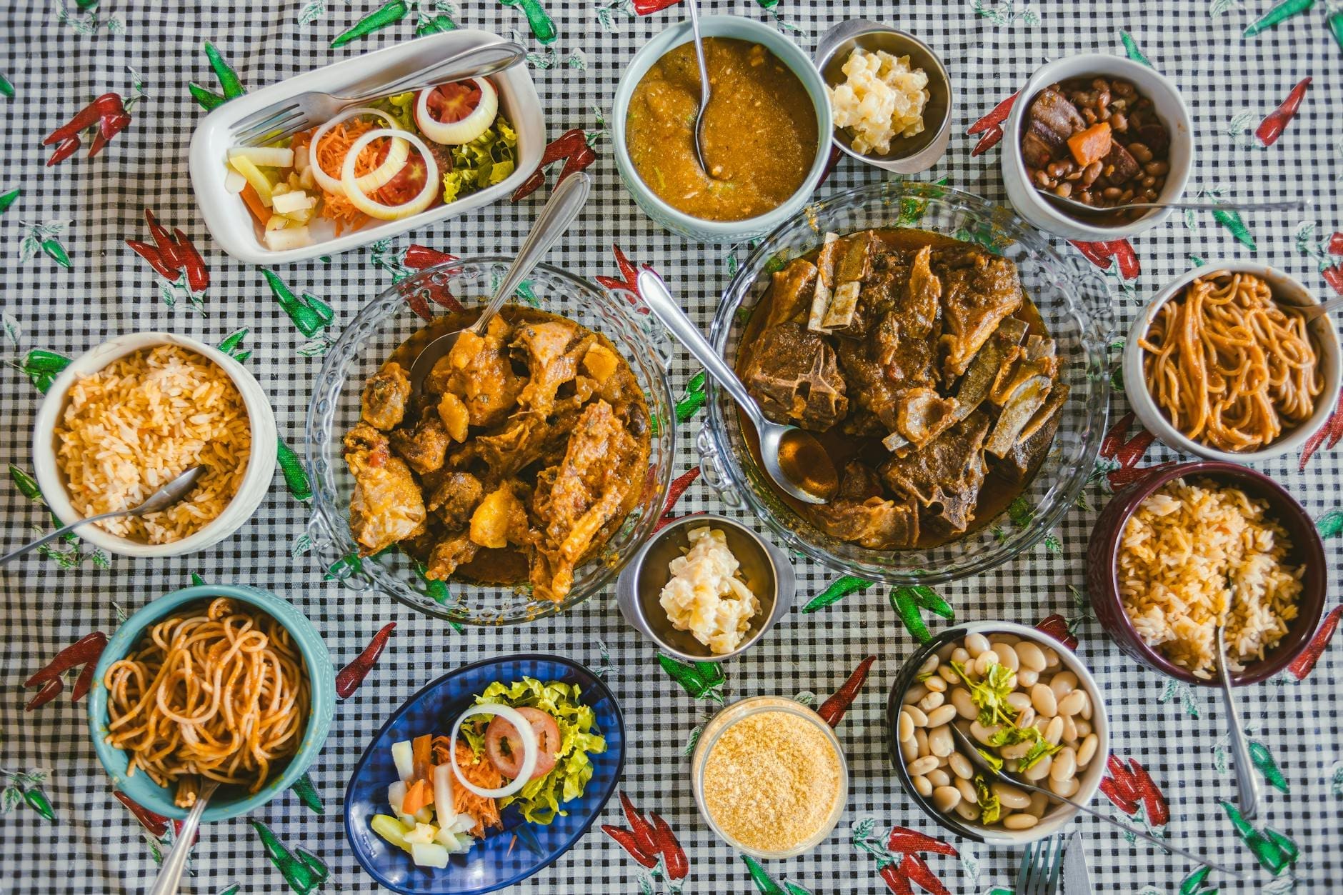 abundance of food on table