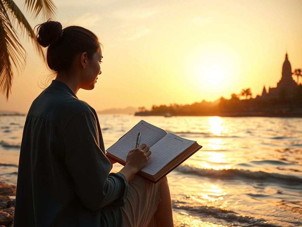 During my travels through Southeast Asia, I found solace in my journal. One evening in Thailand, I sat by the beach with my notebook, reflecting on my day spent exploring ancient temples.