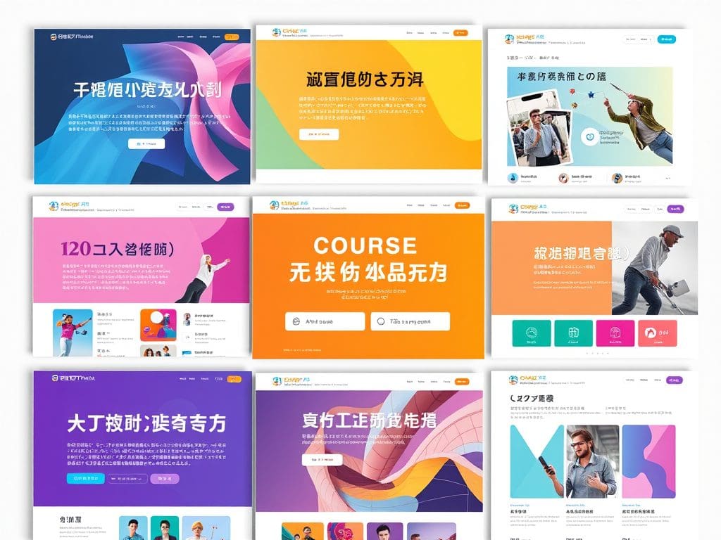 Demo of course templates showcasing colors and layouts suitable for different languages.
