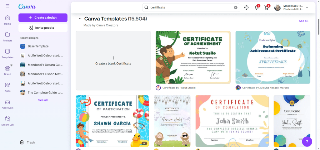 Course Completion Certificates in Canva