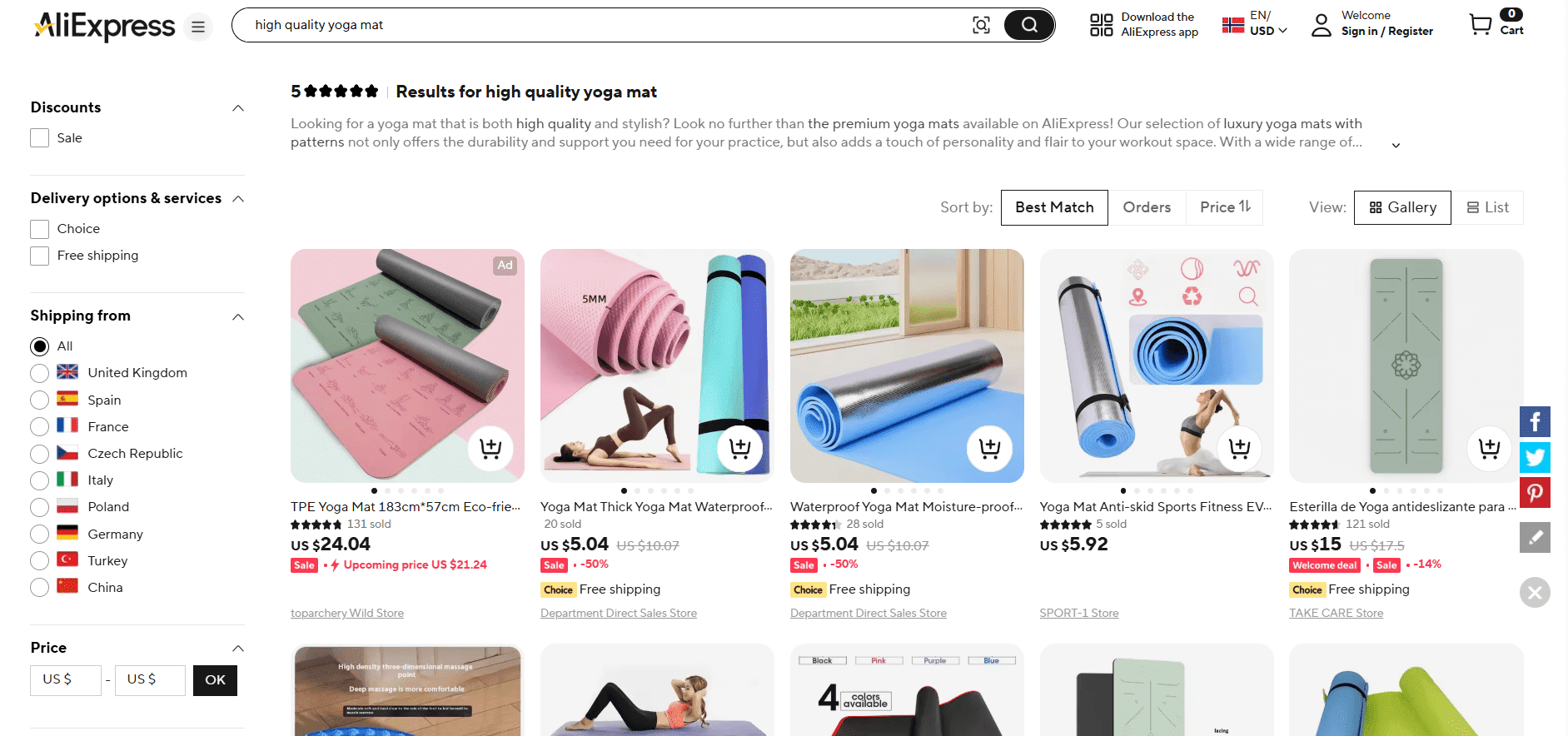 Explore high-quality yoga mats and accessories in Aliexpress