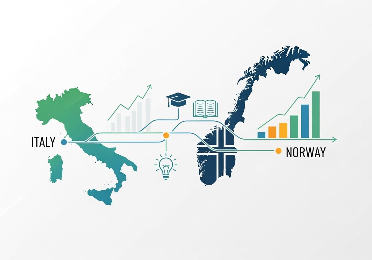 Alt Text: Elio Mondello's professional journey from Italy to Norway showing career evolution