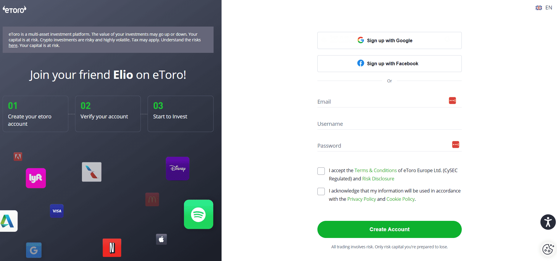 Execute strategies through eToro