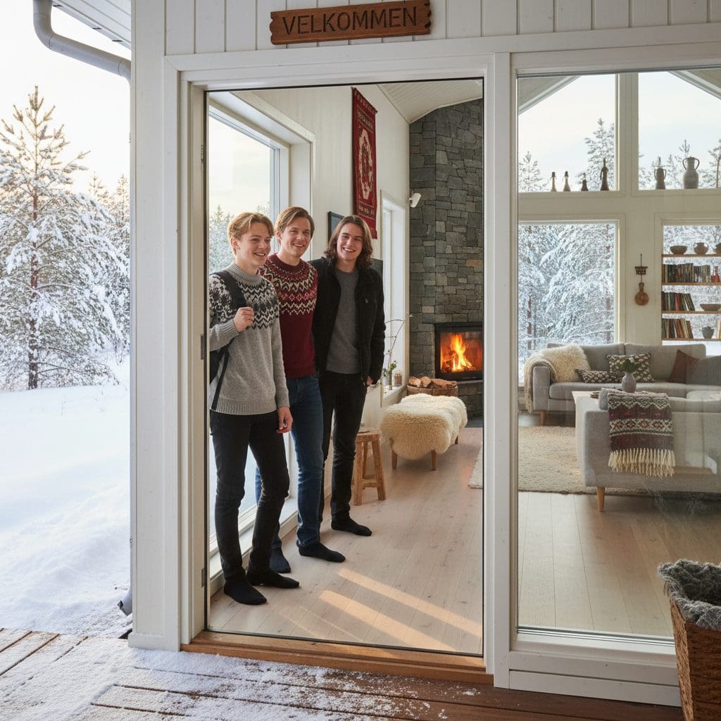 Norwegian host family welcoming a language learner into their cozy home